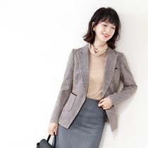 Coffee color wool blazer womens British style 2020 autumn new temperament slim-fit short wool suit top