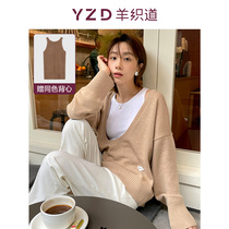 Sheep loom Brainstorm mind storm Deep V collar design Feel Wool Blouse Pure Color 100 Hitch Knitwear