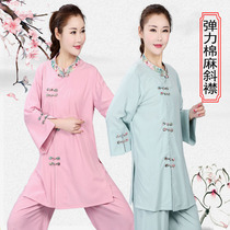 Hongzhi dream Taiji clothing women Summer cotton and linen middle sleeve pipa buckle middle-aged practice clothing Chinese style new