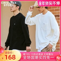 Crissrex Store ZAKASNIO Japanese Solid Color Towel Tide Loose Crewneck Long Sleeve Pocket Tee