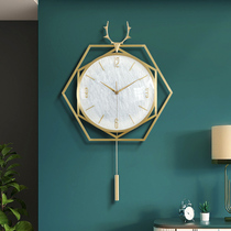 Net red light luxury wall clock living room simple modern pure copper antler new Nordic decorative clock Wall large Wall watch