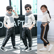 New childrens clothing Childrens down cotton pants in winter CUHK childrens long pants male and female children Thickening Warm Pants