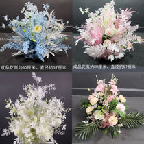 New rime wedding finished flower art Road flower pot flower pot flower art stage flower art wedding flower row pot pollen White and Blue Line