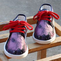 Original handmade cotton shoes womens winter cotton warm brocade purple Jacquard lace-up health womens cotton boots