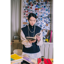 Painted moon design blue Republic of Chinas pipa lapis shoulder outside wearing short section of intellectual elements Wind relaxation Leisure Chinese style horse chia