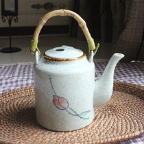 Green Maple Leaf ceramic kettle color glaze spray point teapot Lotus retro teapot rattan Bridge pot Japanese and Korean style teapot
