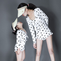 Parent-child swimsuit mother and daughter new childrens long sleeve sunscreen swimsuit seaside hot spring girl swimsuit