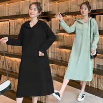 Spring and autumn pregnant women skirt 202 new fashion tide mother hooded long sweater skirt autumn winter pregnant women dress