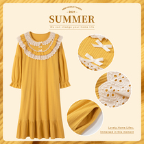 New princess style night dress female spring and autumn long pure cotton long-sleeved fairy Shi full cotton edge pajamas summer home clothes