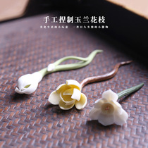 Handmade ceramic narcissus flower tea art pen put tea tray tea mat decoration creative boutique tea ceremony accessories tea pet ornaments