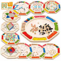 Multifunctional sixteen-in-one checkers flying backgammon childrens early education puzzle wooden large baby table game toys