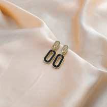 925 silver needle Korean geometric hollow round earrings Net red temperament New Tide niche personality double ring stud female