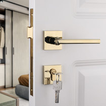 Taiwan Yibli golden door lock American indoor square handle minimalist bright gold room door lock mute split lock