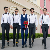 Bridesmaid Brotherhood Western Style Groom Suit Summer Wedding Dress Suit Shirt Carrier Three Piece Set