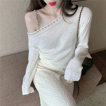 Spring new sexy loose thin off-the-shoulder top womens Korean version of casual wild solid color base t-shirt small shirt tide