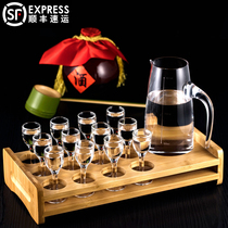 13 holes bamboo cup holder White wine cup set Crystal glass bullet cup Wonton cup Small glass wine dispenser Wine set