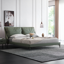 Leather bed Leather bed Modern simple Italian minimalist light luxury bedroom Nordic small apartment double 1 8 meters soft bag bed