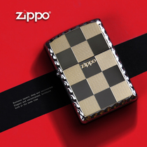 zippo lighter genuine original Korean gold-plated black ice grid counter ancient silver personalized lettering gift