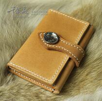 Leather business card bag casual business multi-purpose card bag vegetable tanned cowhide handmade double buckle belt