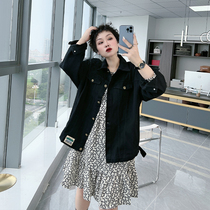 2022 autumn large-yard women's clothing Korean version 200 pounds fat MM Bai pine loose cowboy coat leisure and thin top