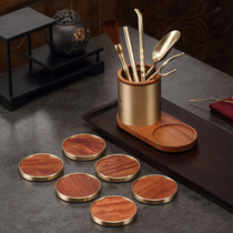 Tea Set Six Gentlemen Suit Black Sandalwood Cup Cushion Tea Clip Tea Knife Tea Road Accessories Solid Wood Tea Tote Whole Set Combination Suit