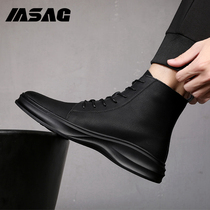 Martin boots mens leather high-top sneakers thick-soled heightened short boots winter cotton shoes casual shoes British leather shoes snow boots