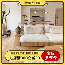 Nordic solid wood sofa Japanese style living room fabric three sofa small apartment Net red double sofa