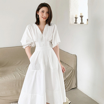 White Bubble Cuff Tea Hysteria 2022 Summer New Style Retro Temperament Ultra Fairy Gas Closedown Long dress with dress