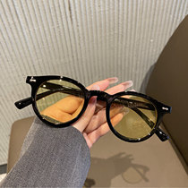 Net red glasses Hong Kong style sunglasses small face round face Korean version tide retro white cute girl sunglasses ins