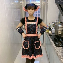 Floral lace set apron Chinese women kitchen waterproof oil adult cute lace sleeve set work clothes