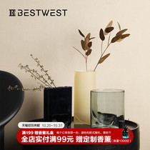 BEST WEST geometric glass vase ornaments modern simple living room transparent insert Vase ornaments decoration