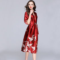 Pajamas womens summer spring and Autumn thin ice silk couple nightgown red bridal morning robe Bathrobe kimono nightgown large size