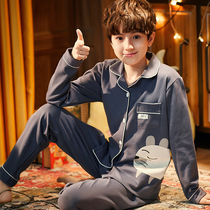 Childrens pajamas Boys spring and autumn cotton long-sleeved autumn boys middle and large children and teenagers cotton suit home clothes