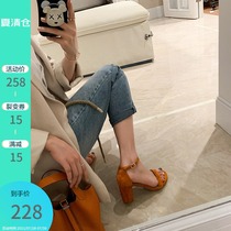 (Spot)A word with sandals womens summer thick heel 2021 new womens high heel open toe medium heel sw shoes women