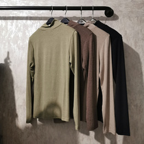 Autumn and winter plus size fat mm half turtleneck long-sleeved fine knitted cotton T-shirt womens solid color all-match bottoming shirt thin top