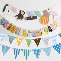 New Years Day class Ribbon Childrens birthday party pull the flag pennant decoration scene layout colorful flag hanging flag flower