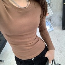 In the spring of 2021 new high elastic neck pure cotton pure colored blouse with long sleeve tops plus heating clothes