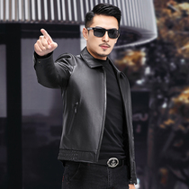 Leather leather jacket mens head layer calf leather jacket Haining Spring and Autumn New lapel locomotive down jacket short jacket