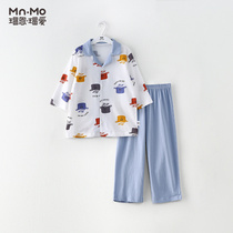 Love Summer Children Glacier Cotton Pajamas Boys Thin Short Sleeve Home Clothes Air Conditioning Clothing Set