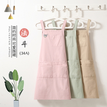 Pure color red apron housekitchen cute Japanese Han edition Pure cotton working women fashionable summer thin air breathable
