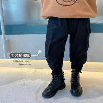 Shrimp paste hemp childrens clothing childrens pants winter new boys plus velvet trousers Korean style foreign style overalls trousers