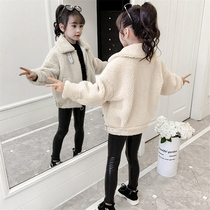 Girls fur one lamb coat autumn and winter clothes 2021 New thickened foreign style medium boy short coat