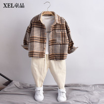 Boys wool plaid shirt spring and Autumn new 2020 childrens long-sleeved shirt Korean version retro baby top tide