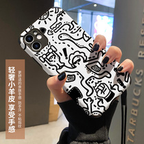 Hand painted graffiti Apple 12 mobile phone shell cute female section iPhone12Promax protective sleeve max mesh red 12Pro lens full package anti-fall mini silicone ip12 applicable