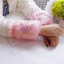 Korean version of adult sleeves womens autumn and winter double lace embroidery short student anti-fouling cute sleeve head mesh sleeves