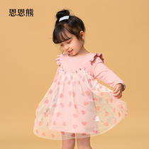 Engren Bear Girl Dress 2021 New 1 year old 3 children plus velvet princess Spring and Autumn Winter foreign girl skirt