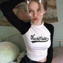 WEEKEEP new tight-fitting long sleeve color letter casual T-shirt womens sports fitness inner tie bottom coat Autumn Tide