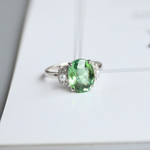 3 3 carat natural green beatrite ring crystal permeable fire color good 18K platinum diamond pearl studded woman