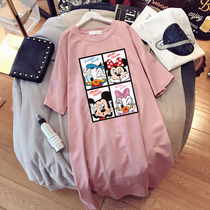 Maternity dress Korean fashion new trendy mom pure cotton wild loose medium long short-sleeved T-shirt womens T-shirt skirt