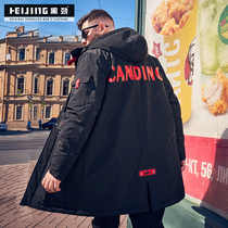 Black Jin tide brand large size winter new mid-length hooded cotton coat mens coat plus fat plus fat cotton suit